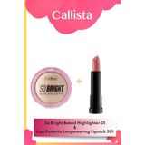 So Bright Baked Highlighter Aydınlatıcı 01 & Lips Favorite Longwearin Ruj 301 - Pembe Makyaj Seti