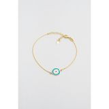 So CHIC Horus Gözü 18 Ayar Sarı Altın Kaplama Gümüş Nazar Bileklik - 16+3 Cm - Mavi