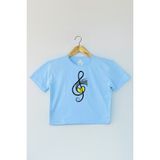 So Cool Light Blue Crop T-Shirt Müzik Nota Sol Anahtarı Music Mavi Renk Kadın Tişört Baby Tee - Açık Mavi
