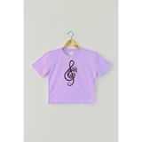 So Cool Lila Crop T-Shirt Müzik Nota Sol Anahtarı Music Mor Renk Kadın Tişört Baby Tee