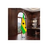 São Tomé ve Príncipe Direkli - Altın Saçaklı Saten Makam Bayrağı Seti (Krom Direk)