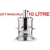 sobapark 10 Litre Paslanmaz Metal Odunlu Kömürlü Çay Semaveri Büyük Çift Musluklu Odunlu Kömürlü Semaver 10 L