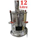 sobapark 12 Litre Paslanmaz Metal Odunlu Kömürlü Çay Semaveri Büyük Çift Musluklu Odunlu Kömürlü Semaver 12 L