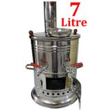 sobapark 7 Litre Paslanmaz Metal Odunlu Kömürlü Çay Semaveri Büyük ÇİFT Musluklu Odunlu Kömürlü Semaver 7 Lt.