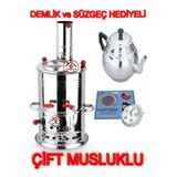 sobapark Çift Musluklu Odunlu Kömürlü Paslanmaz Semaver Kendinden Demlikli Semaver Semaver 5 Lt Demlik 1 Lt