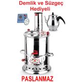 sobapark Tek Musluklu Odunlu Kömürlü Çay Semaveri Odunlu Kömürlü Semaver - 5 Litre - Demlik 1 Litre