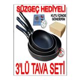 sobapark Yanmaz Yapışmaz Teflon Tava Seti 16 20 24 Cm Siyah Renk Teflon Tava Seti Günlük Kullanım Tavası