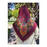 Sobe Hediyelik Mardin Yazması Bordo Zeminde Çiçek Desenli Pullu Başörtüsü – 100x100 cm