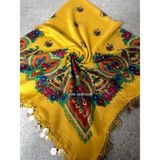 Sobe Hediyelik Mardin Yazması Çiçek Desenli Pullu Başörtüsü – 100X100 cm - Hardal - 100 x 100 cm