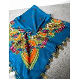 Sobe Hediyelik Mardin Yazması Çiçek Desenli Pullu Başörtüsü – 100X100 cm - Turkuaz - 100 x 100 cm