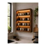 söbeartier Led Aydınlatmalı Ahşap Duvar Vitrini-Kapaklı Dekoratif Fincan & Koleksiyon Rafı