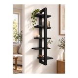 söbeartier Masif Ahşap Modern Duvar Rafı Dekoratif Çok Katlı Kitaplık Ve Saksılık Siyah Vernik 100cm x 20 cm