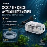 Sobo Sessiz Hava Motoru - Tek Çıkışlı - Şeffaf Tasarım - 1 Metre Hava Hortumu Hediye - 2w - 3lt/saat