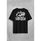 Soccer Röveşata Gol Atan Futbolcu Taktik Sırt Ön Baskılı Oversize Tişört Unisex T-Shirt - Siyah - M