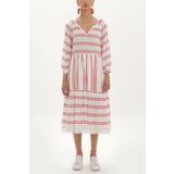 SOCIETA Çizgili Oversize Midi Elbise 92419 Kırmızı 42