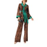 SOCIETA Leopar-Yeşil Beli lastik kemer pantolonlu ikili takım 12314 Leopar-Yeşil S