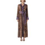 SOCIETA Leopard-Mor İki renkli Büzgülü uzun elbise 94318 Leopard-Mor S