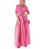 SOCIETA Pembe Büzgülü uzun tafta gömlek elbise 94198 Pembe M