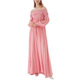 SOCIETA Pembe Düşük omuz gipeli bol elbise 94189 Pembe S