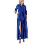 SOCIETA Saks Beli lastikli uzun gömlek elbise 94498 Saks M