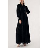 SOCIETA Siyah Balon kollu ve büzgülü kemerli gömlek elbise 94553 Siyah M