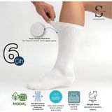 Socketta 6'lı Beyaz Erkek Lastiksiz Modal Dikişsiz Sıkmayan Diyabetik (Şeker) Soket Çorap - Premium
