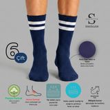 Socketta 6'lı Lacivert Erkek Spor Pamuk Dikişsiz Çizgili Havlu Taban Soket Tenis Çorabı - Premium