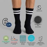 Socketta 6'lı Siyah Erkek Spor Pamuk Dikişsiz Çizgili Havlu Taban Soket Tenis Çorabı - Premium