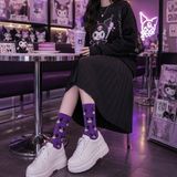 Socksbull Y2K Kawaii Korean Style Gotik Karakter Desenli Pamuklu Genç Kız-Çocuk Kolej Çorabı - Mor