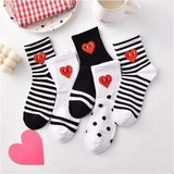 Sockshion Kadın Siyah Beyaz Çizgili Kalp Desenli Yarım Konç Kolej Çorap Seti 5 Çift - 36 - 42 - Karışık
