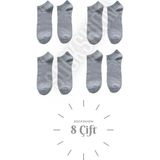Sockshion Unisex 8 Çift Pamuklu Patik Çorap - Rahat ve Şık Tasarım - 40 - 44 - Gri