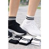 Sockshion Unisex Beyaz Çizgili Kolej Çorap 6'lı Paket - Beyaz - Siyah - 36 - 40