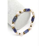 Sodalit-İnci-Hematit Doğal Taş Bileklik 6 X 13 Mm Silindir Kesim - Blk-2063