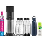 Sodastream Duo Ultimate Set | Quick-Connect Co₂ Soda Makinesi | 2 Cam + 2 Plastik Şişe + 0,9l Fizz&go Termos + 7up Zero Şurup - 01 - Siyah - Gri