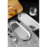 SODELICIOUS COFFEE TEA Paslanmaz Silver Dikdörtgen Sunum Tepsisi (11×30 cm) – Oval Standlı Kahve Şurubu Tepsisi 2’li