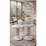 Sofex 3'Lü Yuvarlak Modern Sehpa ( Altay ) Krom - Carrara Mermer Desen