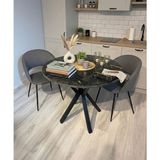 Sofex Mutfak Cafe Balkon Bahçe Restoran Yemek Masası 70X70 Metal Ayak 1.kalite - Siyah - Mermer - 70 X 70
