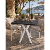 Sofex Mutfak Cafe Balkon Bahçe Restoran Yemek Masası 70X70 Metal Ayak ( Beyaz Carrara ) - 70 X 70
