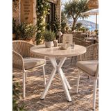 Sofex Mutfak Cafe Balkon Bahçe Restoran Yemek Masası 70X70 Metal Ayak ( Beyaz Traverten Yuvarlak ) - 70 X 70