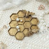 SOFFEE DESIGN Vintage takı tepsi petek şekli güzel arılar, rustik altın takı organizatör yüzük dekoratif çanak sergilemek için küpe, kolye, bilezik, biblo