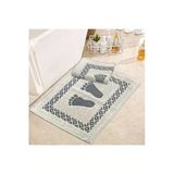 Soffy Krem & Gri 2 Adet 50X70 Cm Banyo Paspası %100 Doğal Pamuk Ayak Paspası Ayak Havlusu