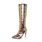SofLuxe Kadın Yüksek Topuklu Botlar, Uzun Çizmeler, Stiletto Çizme, Yapay Elmas Pullu Çizme, Çeşitli Durumlar İçin Uygun, Altın, 36