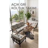 Sofmina Açıkgri Metal Bahçe Balkon Oturma Grubu Loft Tarzı 3-1-1 Koltuk ve Masa Seti Dayanıklı Yapı
