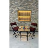 Sofmina Balkon Bahçe Mutfak 3'Lü Bistro Set Katlanır 2 Sandalye 1 Masa Bordo