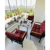 Sofmina Bordo Balkon, Bahçe, Cafe - Salon - Metal Kanepe Koltuk Takımı 3+1+1 + Masa