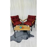 Sofmina Lale Balkon, Bahçe, Cafe Metal Kanepe Koltuk Takımı 2 Tekli + Sehpa Bordo