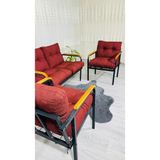 Sofmina Madame Home Kalanşo Balkon, Bahçe,teras,cafe - Salon - Metal Kanepe Koltuk Takımı Çay Seti 2+1+1 Bordo