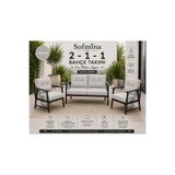 Sofmina Vinta Açıkgri Bahçe Mobilyası Seti 2+1+1 - Metal İskelet Balkon Bahçe Takımı Dış Mekan