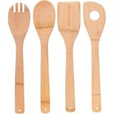 Sofra Doğal Bambu Mutfak Gereçleri Servis Seti - 4'lü Kaşık, Spatula ve Makarna Kaşığı (30x6 cm) - Açık Kahverengi, Kolay Temizlik