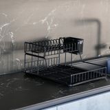 Sofra Mutfak Gereçleri İki Katlı Metal Bulaşık Sepeti, Plastik Kaplama, 32x45x23 cm, Siyah Paslanmaz